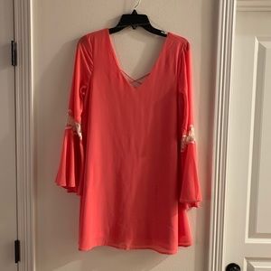 Coral A-line Dress with Bell Sleeve